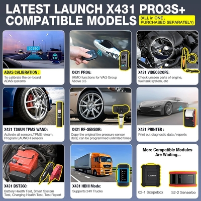 LAUNCH X431 PRO3S+ PRO3 S+ with X-431 SmartLink C 2.0 Heavy-duty Truck Module for Both 12V & 24V Cars and Trucks