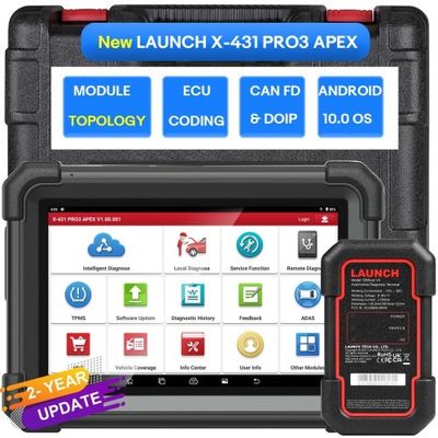 LAUNCH X431 PRO3 APEX Diagnostic Scanner Support Topology Map Online Coding CAN FD & DoIP HD Truck Scan with 37+Services