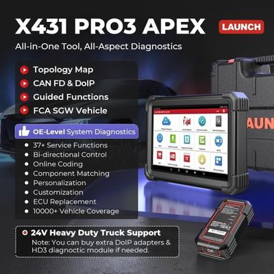 LAUNCH X431 PRO3 APEX Diagnostic Scanner Support Topology Map Online Coding CAN FD & DoIP HD Truck Scan with 37+Services