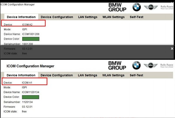 Comparação de BMW ICOM A2